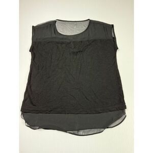Ann Taylor Black Sheer Panel Mixed Media Sleeveless Top Blouse Career‎ Work L
